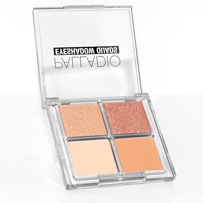 Palladio Eyeshadow Quads, Velvety Pigmented Blendable Matte, Metallic & Shimmer Finishes, Creamy Formula, Four Way Quad Eye Shadow Palette, Talc-Free (Honey Pie)