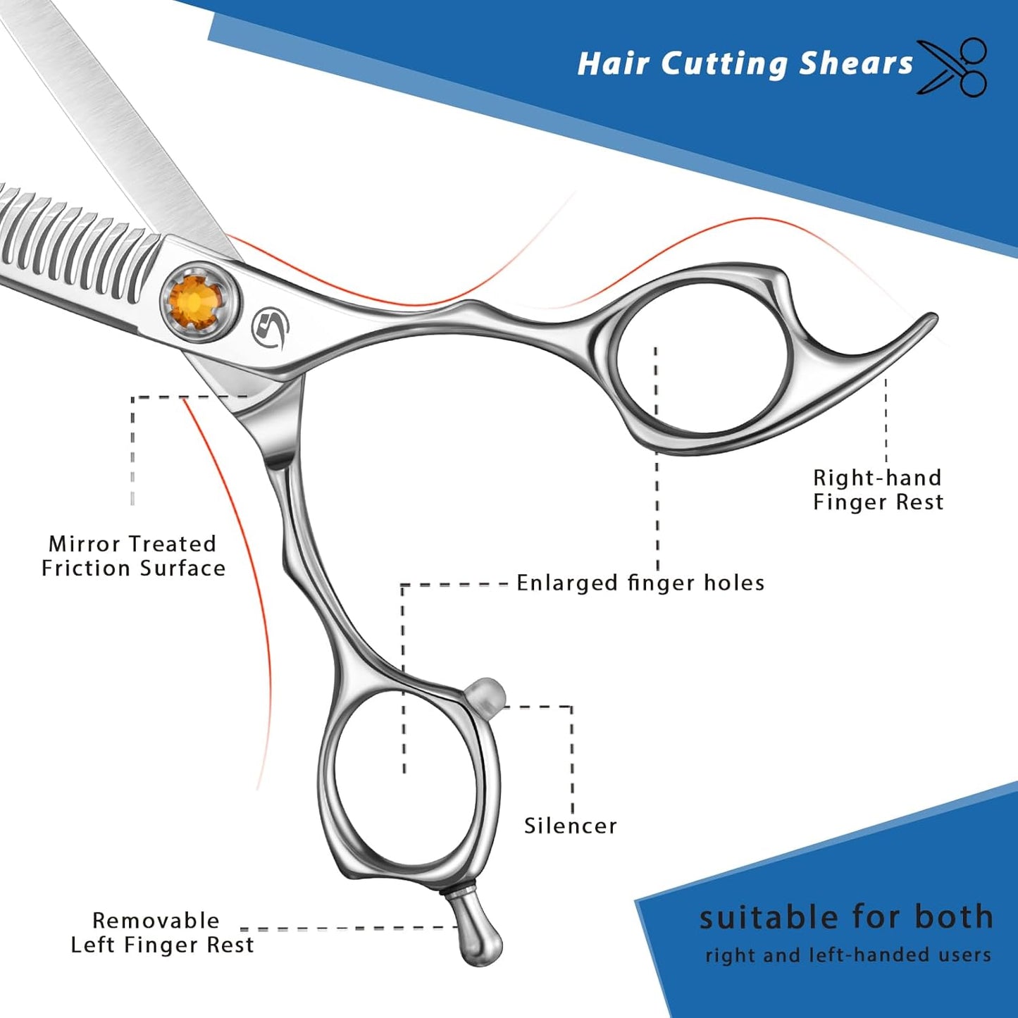 Thinning Shears for Hair Cutting 6",Left and Right Hand Professional Hair Thinning Scissors with Barber Texturizing 26 Teeth Shears,Barber Scissors for Salon/Home Use
