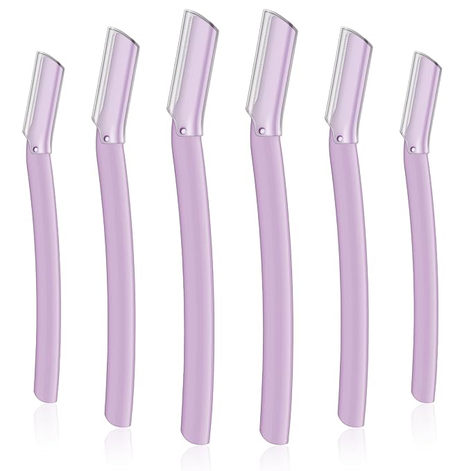Lasnten 6Pcs Dermaplane Razor Eyebrow Facial Razor for Women Men Single Blade Multipurpose Eyebrow Trimmer Skin Hair Removal Shaver Face Razor Dermaplaning Exfoliating Tool Include Blade Cover(Purple)