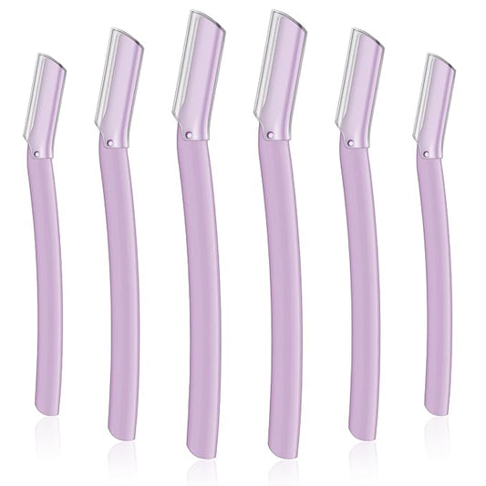 Lasnten 6Pcs Dermaplane Razor Eyebrow Facial Razor for Women Men Single Blade Multipurpose Eyebrow Trimmer Skin Hair Removal Shaver Face Razor Dermaplaning Exfoliating Tool Include Blade Cover(Purple)