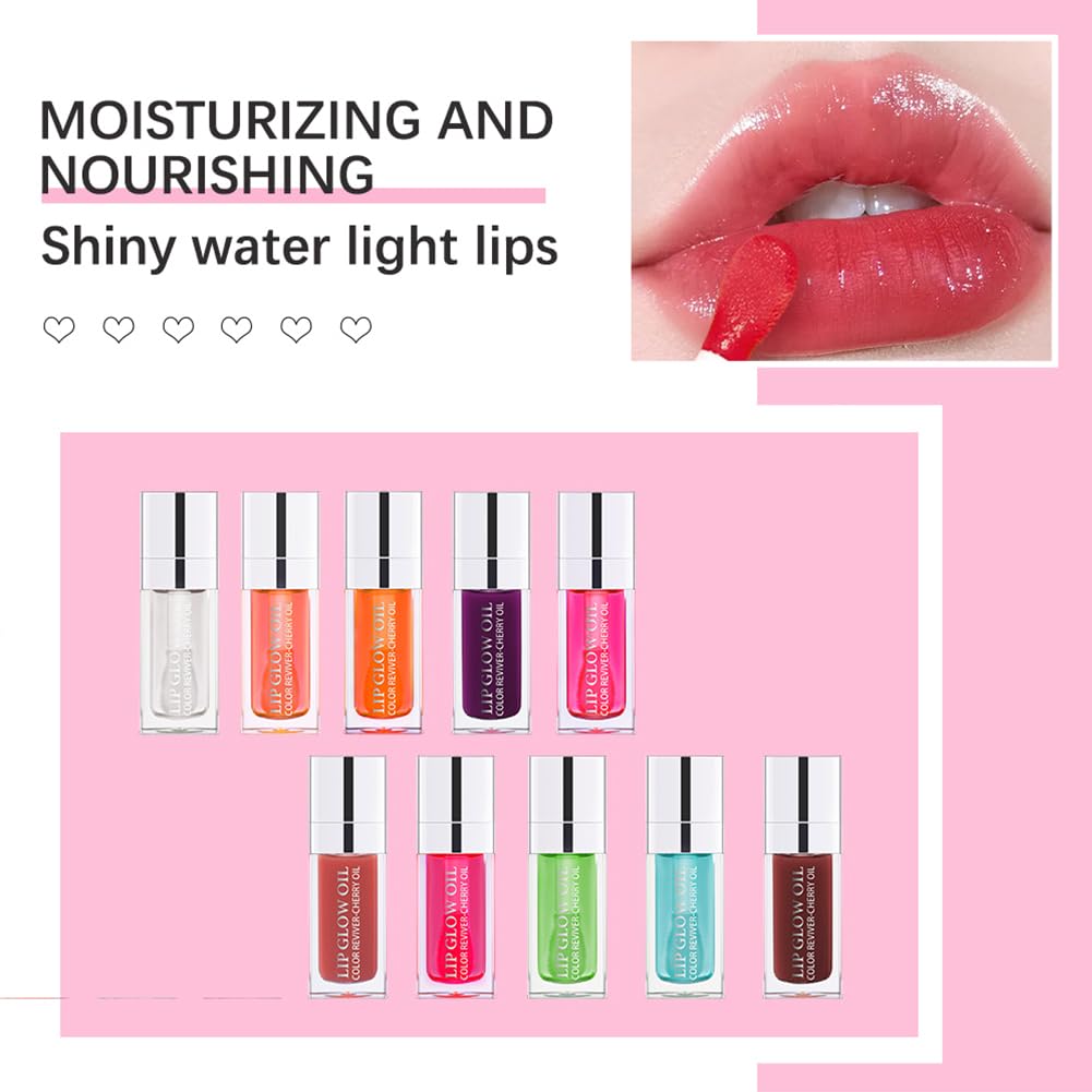 Hydrating Lip Glow Oil, Lip Oil Gloss Transparent Toot Tinted Nourishing Long Lasting Repairing Lightening Lip Lines (MAHOGANY) 0.2 OZ