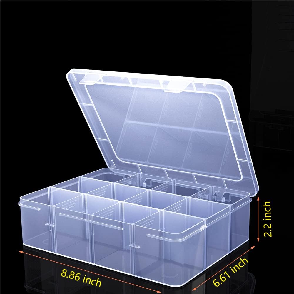 Large Clear Organizer Box,12 Grids Organizer Box with Removable Dividers for Jewelry,Bead Storage,Plastic Compartment Container for Tool Tackle(8.8 x 7.1 x 2.3 in)