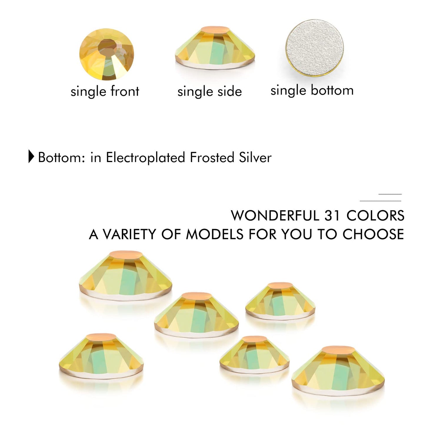 1440Pcs Metallic Sunshine Crystal Rhinestones,Glass Flatback Rhinestones Gemstones Small for Nail Face Makeup Art Crafts Clothes Decoration -(SS10,2.8mm,Metallic Sunshine)