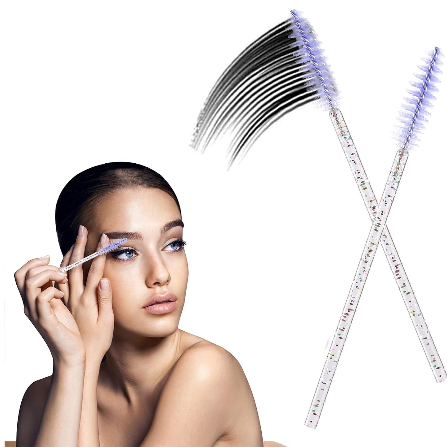BTYMS 200 Pcs Disposable Mascara Wands Lash Applicator Brush Brow Spoolies for Eyelash Extension with Crystal Handle Purple