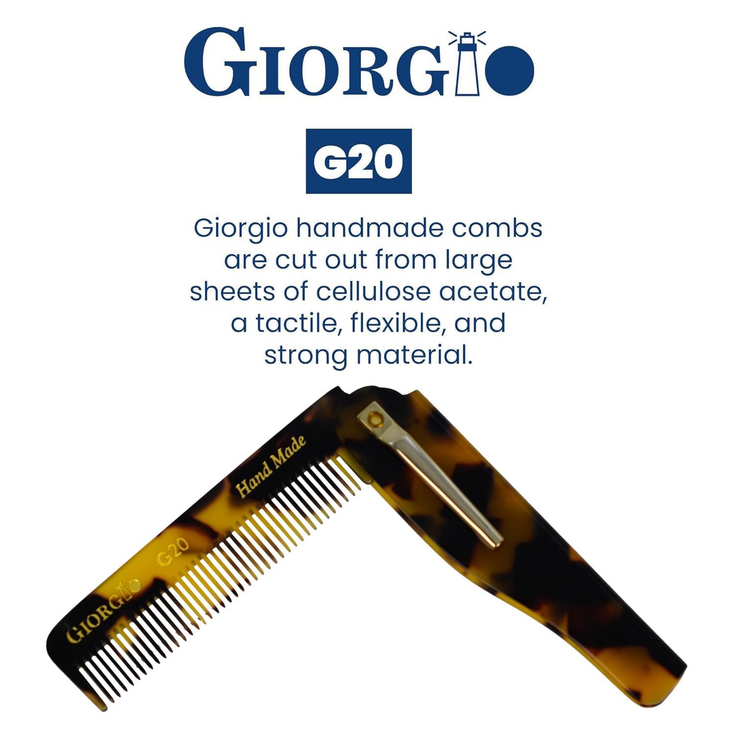Giorgio G20 Folding Mustache and Beard Comb 6.5 Inches - Fine Tooth Styling and Travel Comb for Everyday Hair Care - Handcrafted Sawcut and Hand Polished