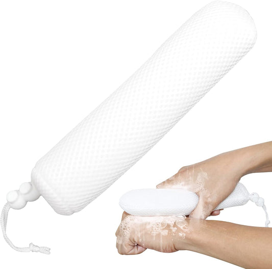 Bath Brush Head with Sponge,Back Scrubber Bath Mesh Bath Body Brush Head for Elderly Aid Bathing and Shower(White Head)