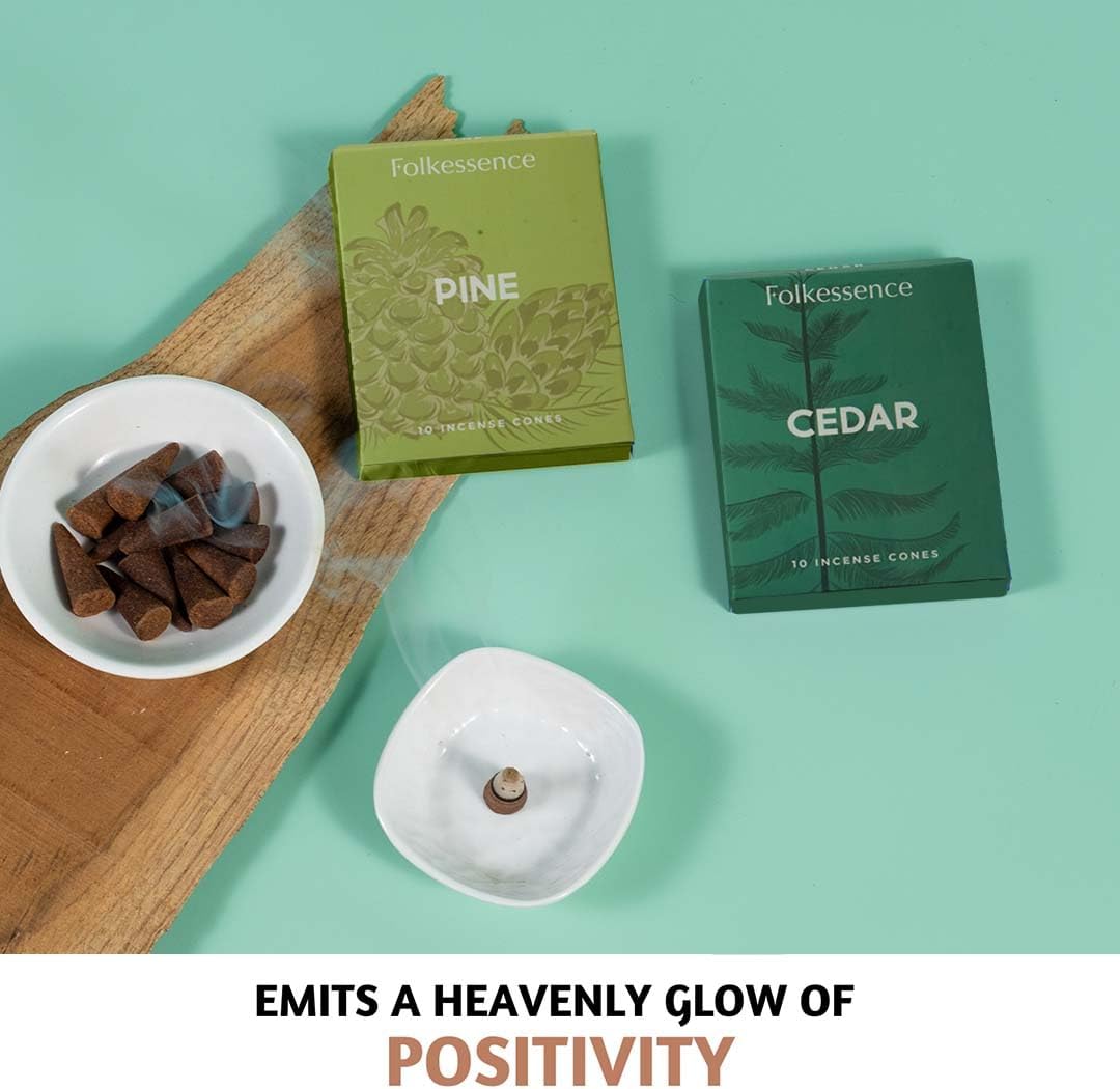Folkulture Incense Cones for Waterfall | 20 Pc Incense Cone Scented | 2 Fragrance Cone-Insenses - Pine & Cedar | Natural, Non Toxic | Pine & Cedar Inscents-Cones | Relaxing, Meditation, Spiritual