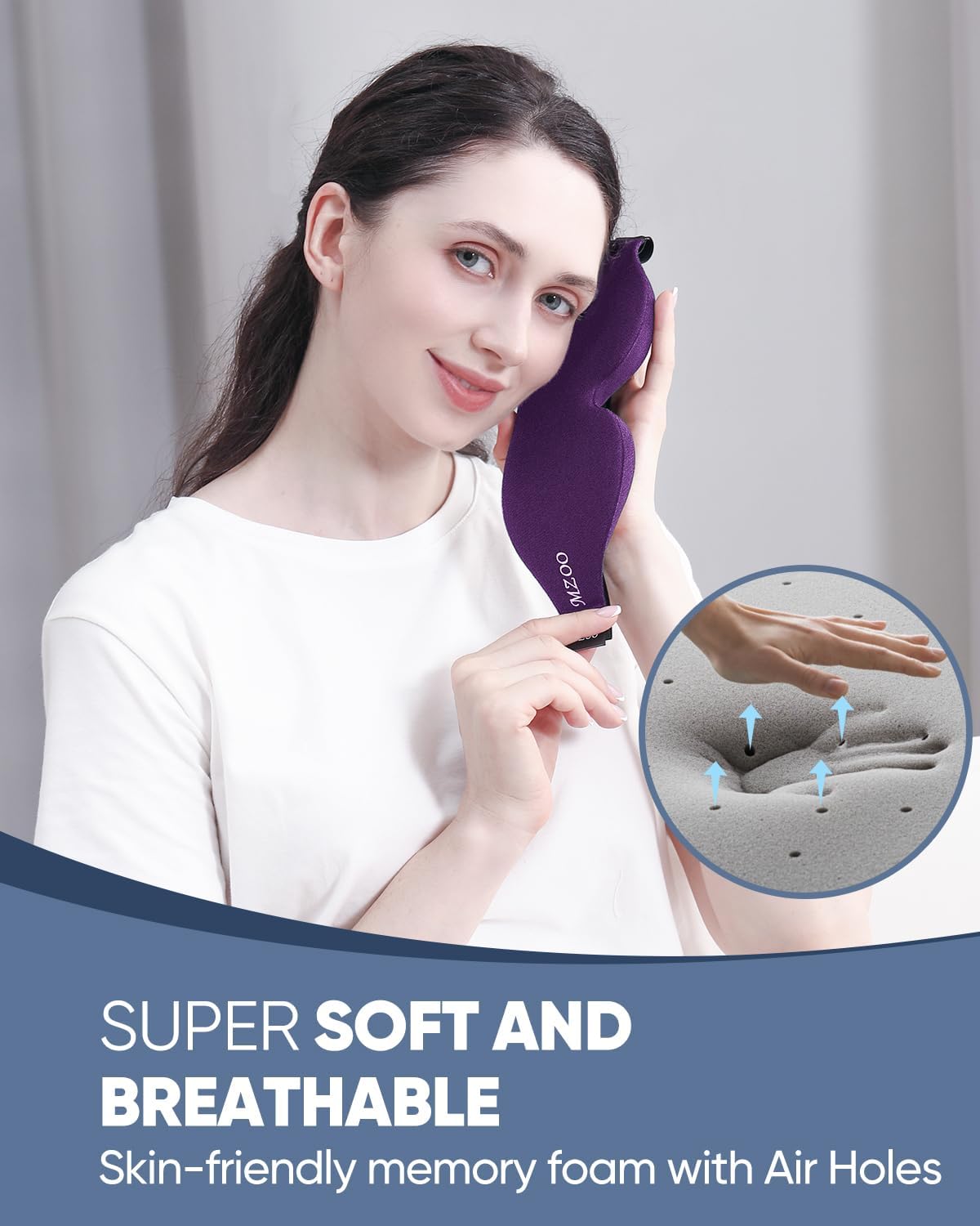 MZOO Luxury Sleep Eye Mask for Side Sleeper Men Women, Zero Eye Pressure 3D Sleeping Mask, Light Blocking Patented Design Night Blindfold, Soft Eye Shade Cover for Travel, Purple