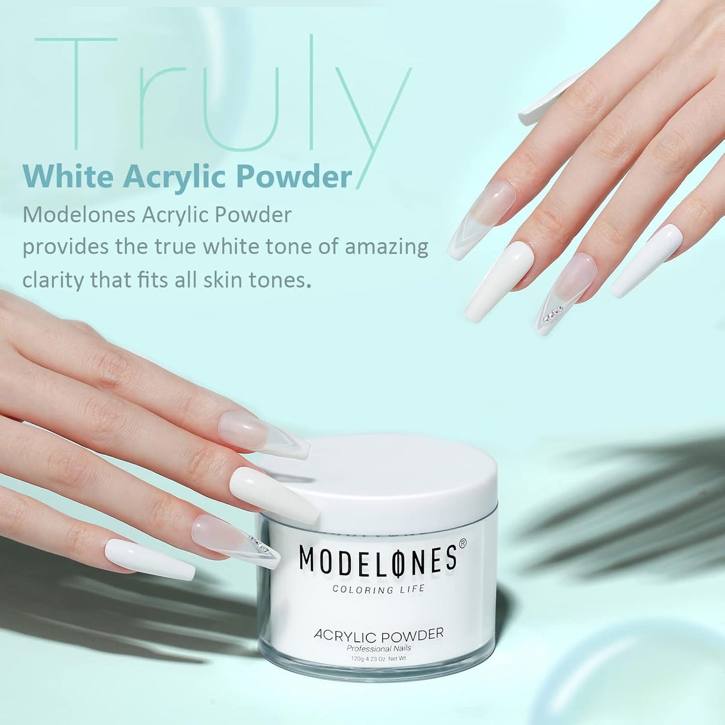 MODELONES 4.23oz White Nail Acrylic Powder Professional Big Capacity Nail Art Powder for Nail Extension