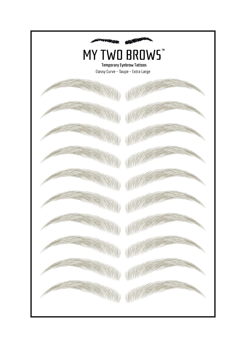 (10 pairs) Taupe Temporary Eyebrow Tattoo - Extra Large Size - Waterproof & Smudgeproof - Classy Curve Style Eyebrow Stickers - Sheet Lasts up to 30 Days - Won't Work on Existing Brows