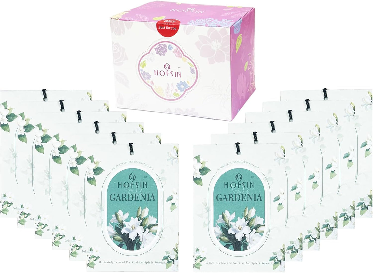 12 Packs Fragrance Bags with Hanging Strings, Air Freshener Deodorizer for Closet and Drawer,6 Scents Option- Lavender,Magnolia,Jasmine,Rose,Osmanthus,Gardenia (Gardenia)