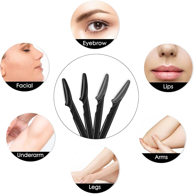 6 Pcs Black Eyebrow Razor, Face Razors Multipurpose, Facial Razors for Women Men, Eyebrow Trimmers Shaver with Protective Cover, Dermaplaning Tools for Face Body Use, Facial Hair Removal Tools