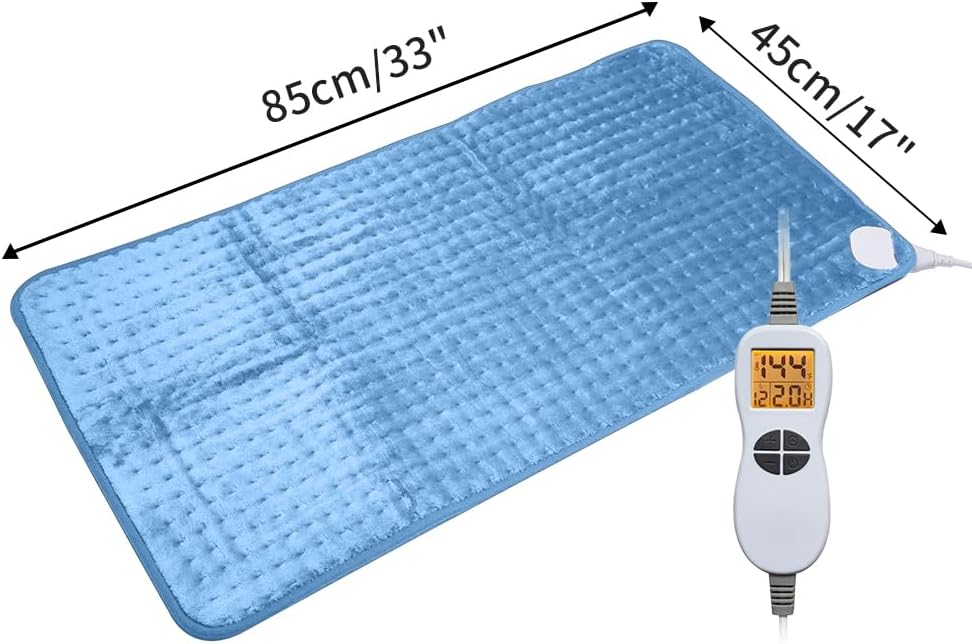 Ambershine 17''x33'' XXXL King Size Heating Pad with 12 Temperature Settings & 4 Auto-Off Countdown Timers, Pain Relief for Back/Neck/Shoulders/Abdomen/Legs, Christmas Gifts for mom dad (Light Blue)