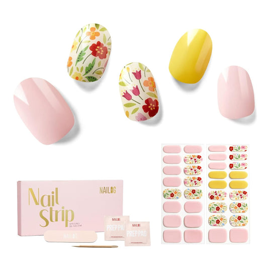 Nailog Semi Cured Gel Nail Strips 34 pcs | Long Lasting Nail Polish Sticker Wraps with Glossy Gel Finish | Idyll