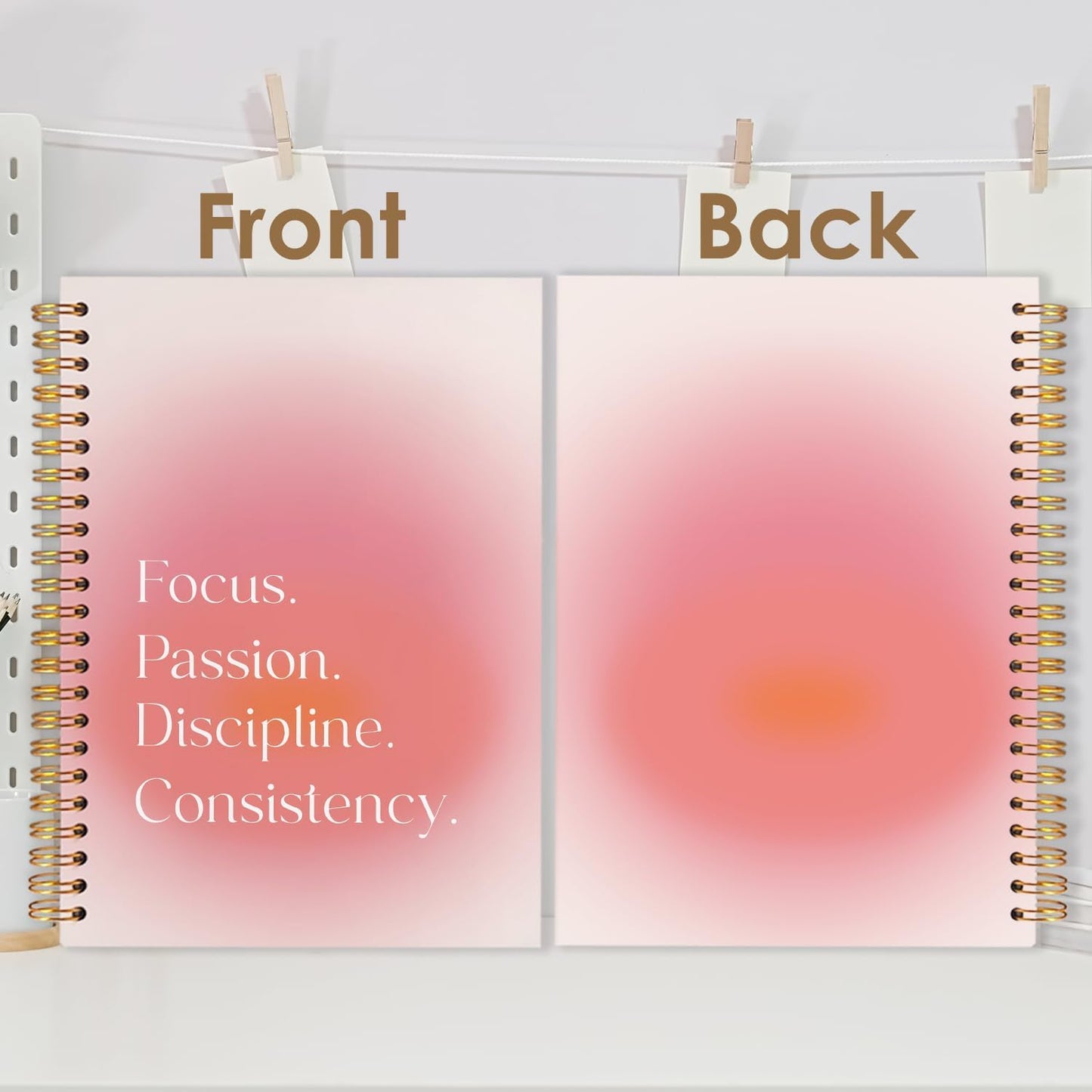 Pink Aura Inspirational Spiral Journal Notebook 5.5x8.3in, Motivational Journal for Women, Focus Passion Discipline Consistency Notebooks for Note Taking, Pink Aesthetic Hardcover Notebook