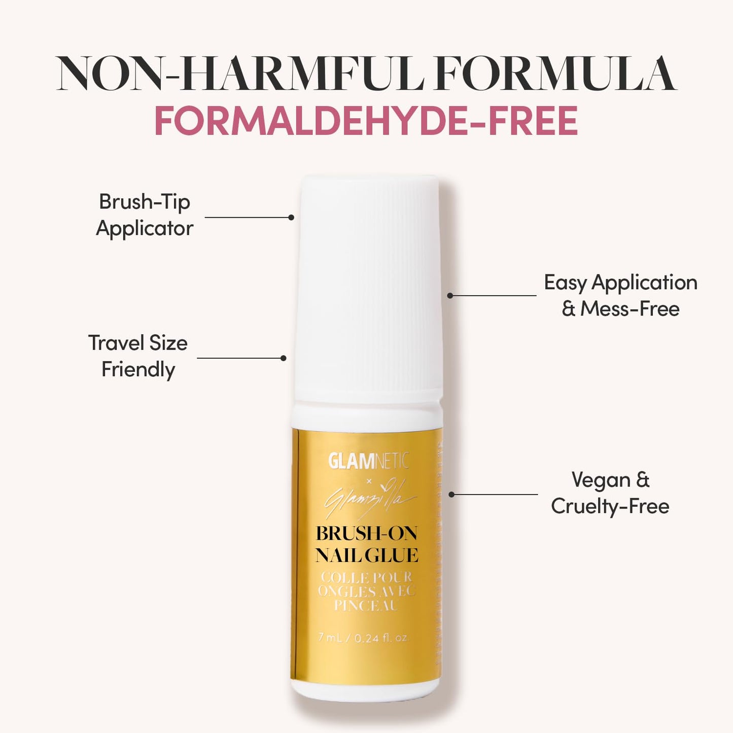 Glamnetic x GLAMZILLA Super Strong Brush On Nail Glue | Brush Tip Applicator, Mess Free, Travel Friendly, Vegan | Durable & Long-Lasting | .24 fl. oz.