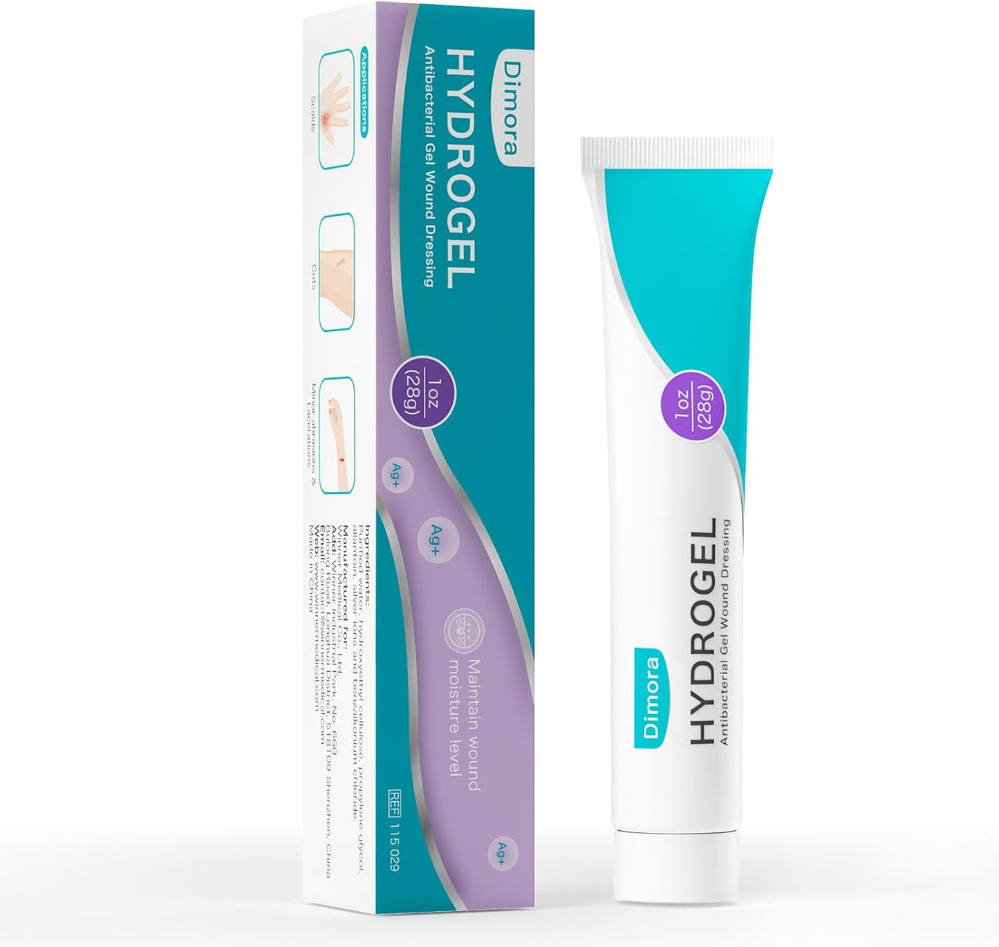 Dimora Antibacterial Gel Wound Dressing 1oz - Silver Hydrogel First Aid Ointment for Wound Healing, Antibacterial Care for Minor Cuts, Abrasions, Lacerations & Burns, Safe Non-Amorphous Formula