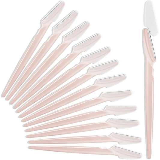 12 Pcs Eyebrow Razors, Face Razors Multipurpose, Exfoliating Dermaplaning Tools, Eyebrow Trimmers Shaver with Safety Cover, Facial Hair Removal for Women Men Body Use (Light Pink)