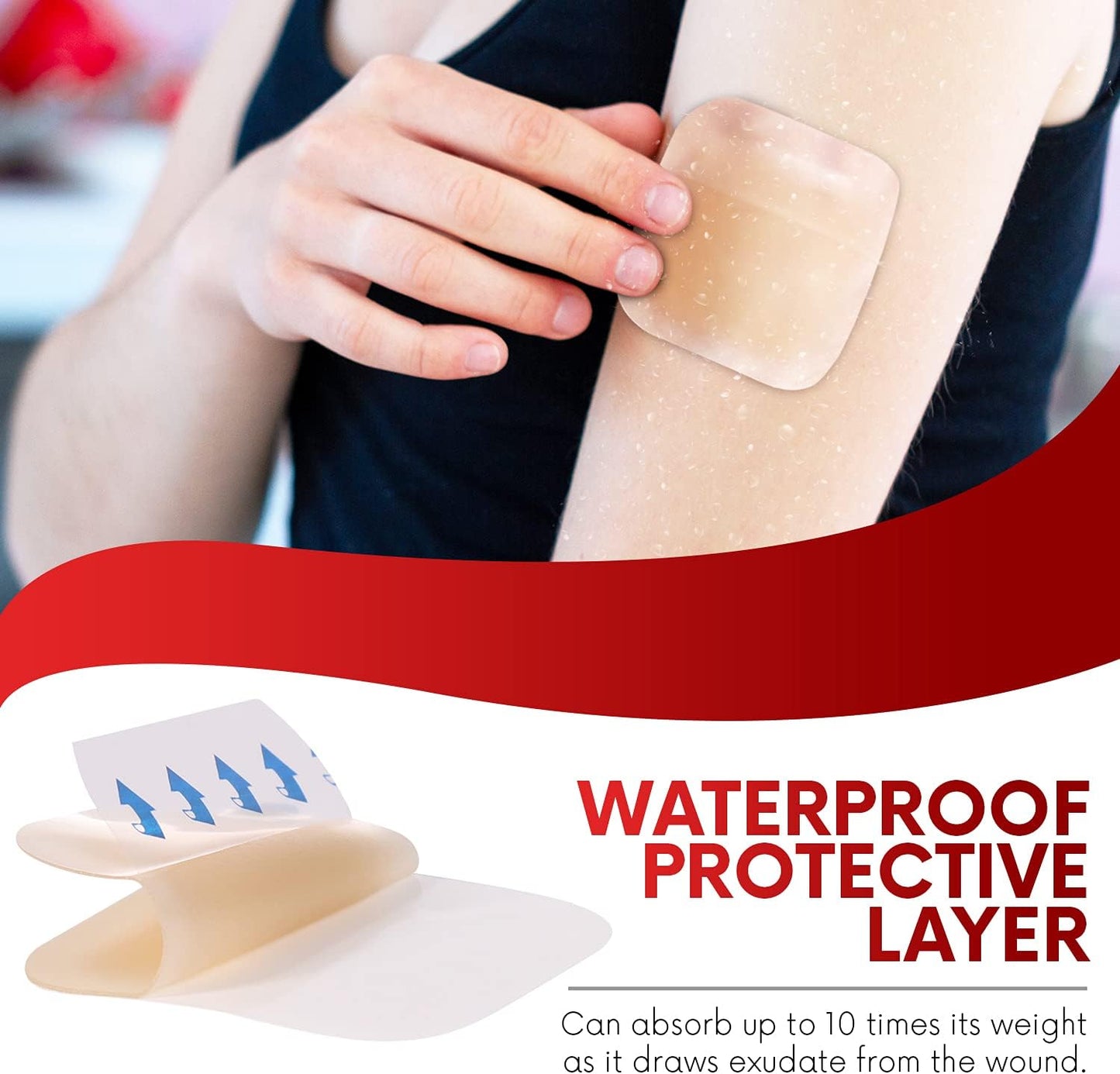 Healqu Hydrocolloid Wound Dressing - 6x6" Thin - Box of 10 Large Bandages - Sterilized Bordered Hydrocolloid Patches for Bed Sores, Abrasions, and More - Waterproof and Absorbent with Protective