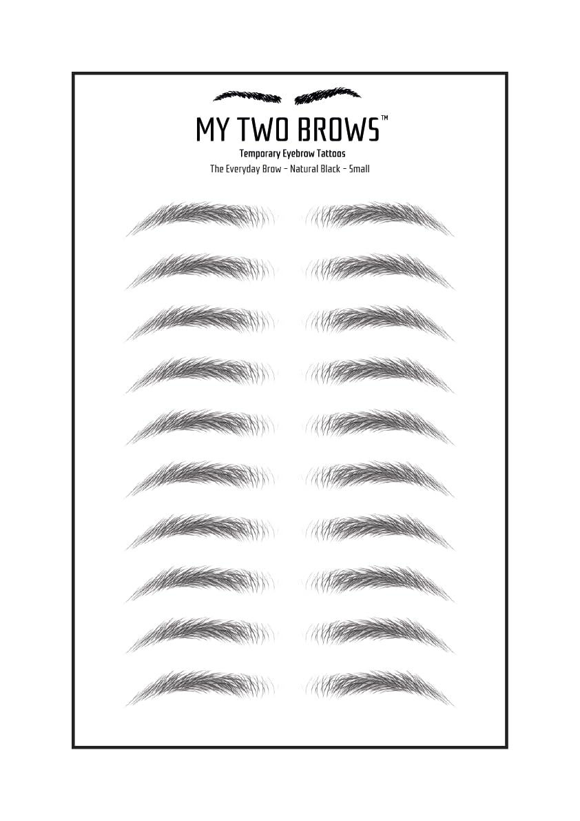 (10 pairs) Natural Black Temporary Eyebrow Tattoo - Small Size - Waterproof & Smudgeproof - Everyday Brow Style Eyebrow Stickers - Sheet Lasts up to 30 Days - Won't Work on Existing Brows