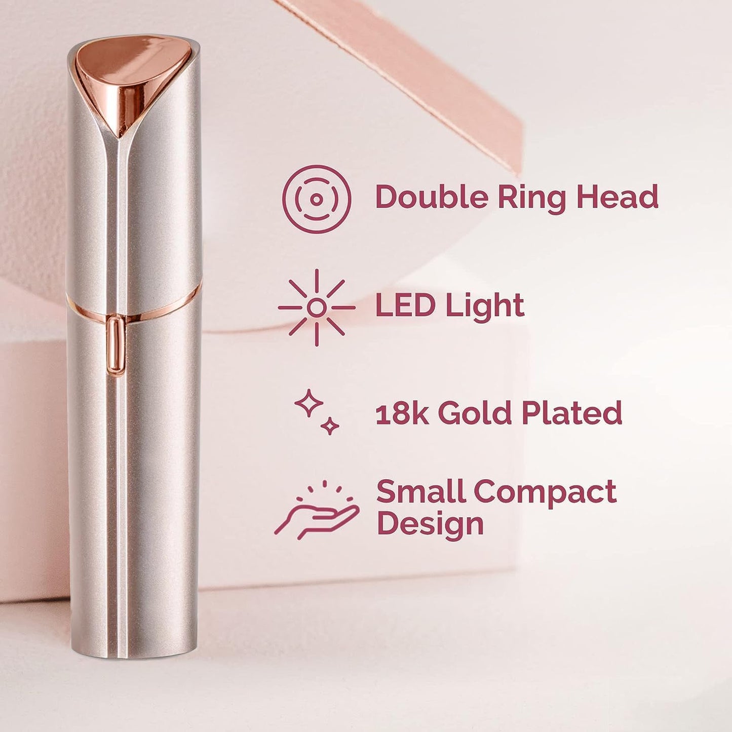 Facial Hair Remover for Women, Painless Hair Removal Device Portable Womens for Lip, Chin with USB Rechargeable, Rose Gold