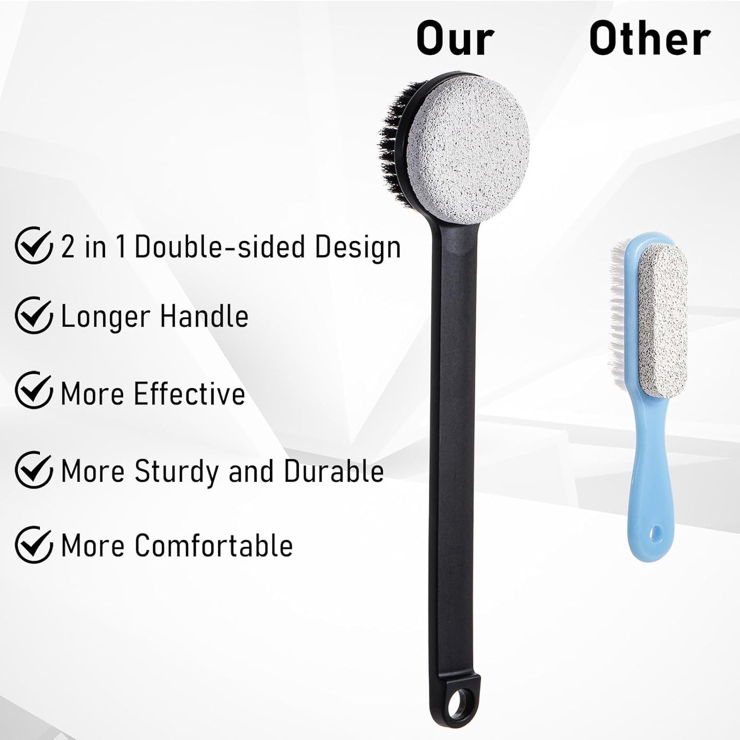 Pumice Stone for Feet with Long Handle (Double-Faced Straight Black Handle, Count, 2.0)