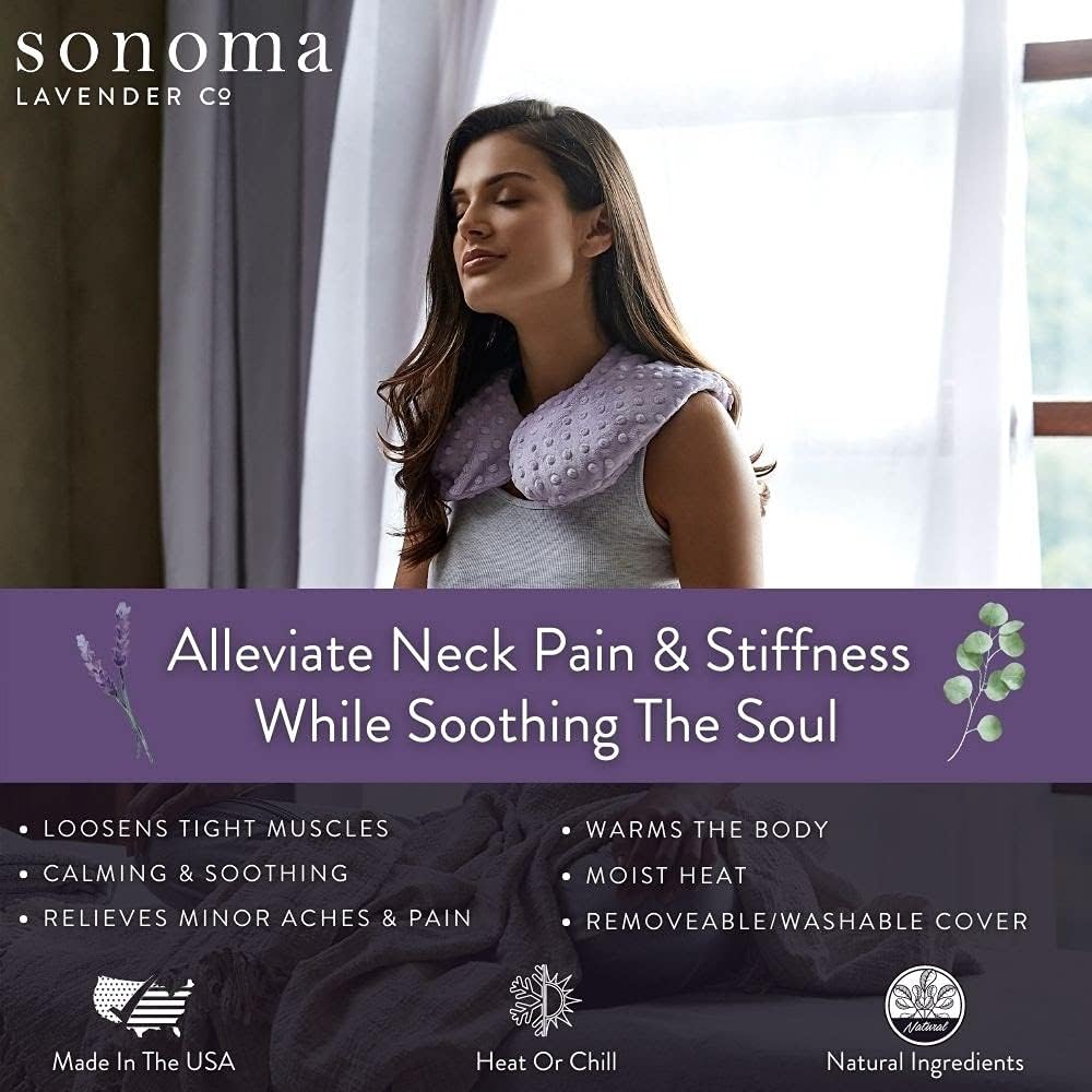 Luxury Eucalyptus Heatable/Chillable Neck Pillow by Sonoma Lavender, Microwaveable for Neck and Shoulders with Removable Washable Covers, Great for Relaxation and Relief (Eucalyptus, Silver Fox)