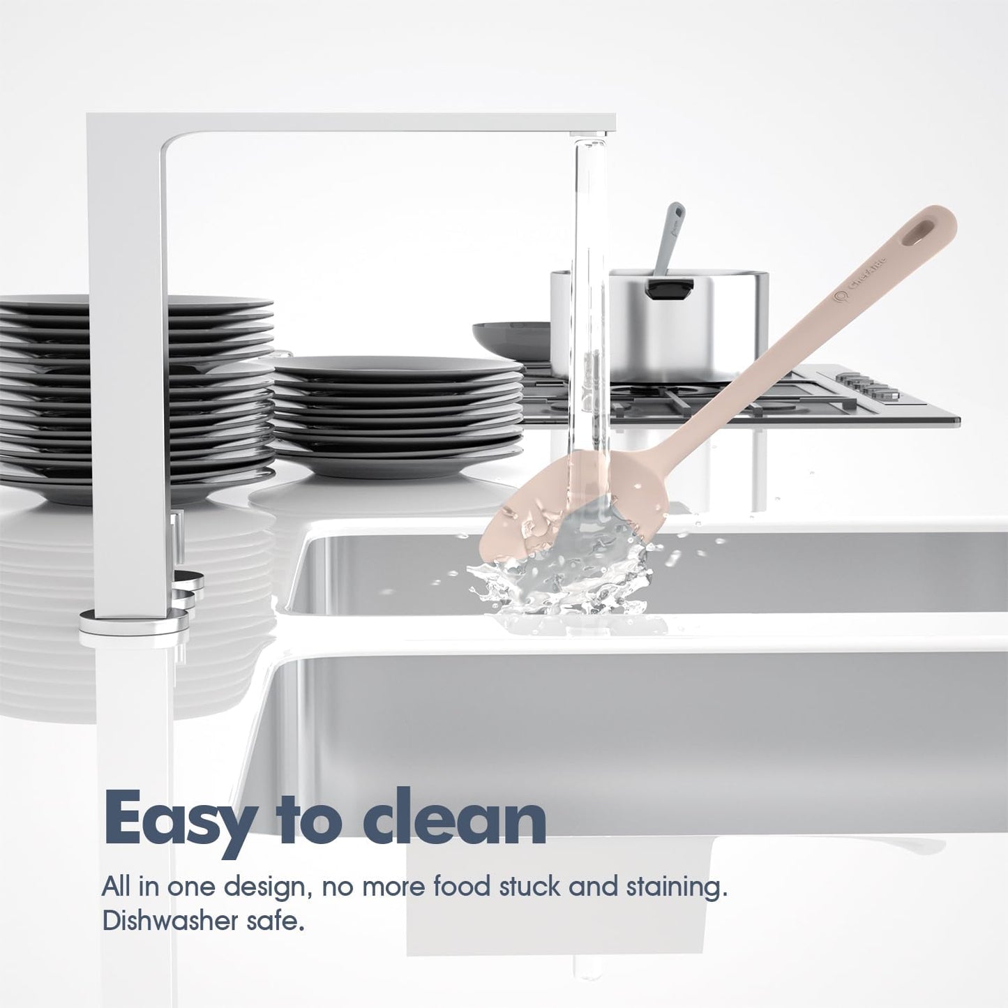 5 Pieces Silicone Spatula Set, Food Grade Rubber Spatula, Upgrade Strong Handle with Ergonomic Grip, Heat Resistant Up to 600°F for Nonstick Cookware, Cooking Creamy White