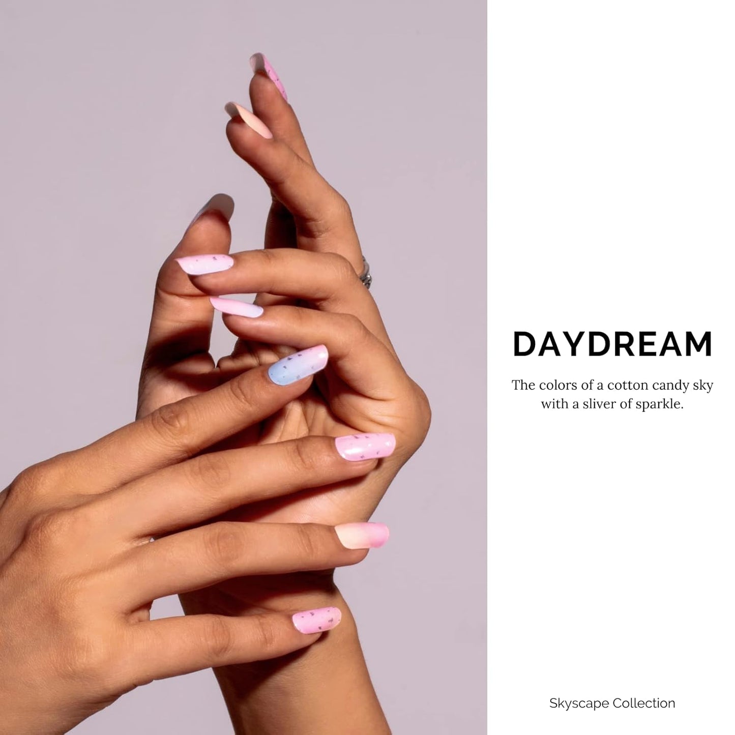 Nailog Semi Cured Gel Nail Strips 34 pcs | Long Lasting Nail Polish Sticker Wraps with Glossy Gel Finish | Daydream