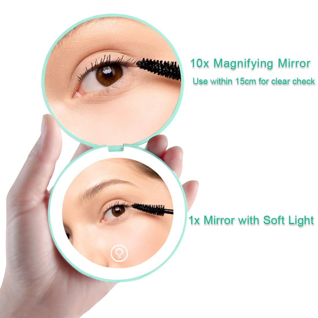 Compact Mirror with LED Light,1x/10x Magnifying Rechargeable Mirror,3.5in, Dimmable Travel Mirror for Purse,Pocket,Handheld 2-Sided Makeup Mirror