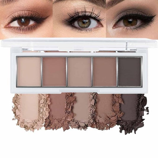 evpct 5 Colors Matte Nude Eye Shadow Palette Makeup for Older Women, Nude Brown Cocoa Taupe Ebony Matte Cream Smokey Mini Eyeshadow Palette for Blue Green Eyes, Contour Makeup Palettes sombras de ojos