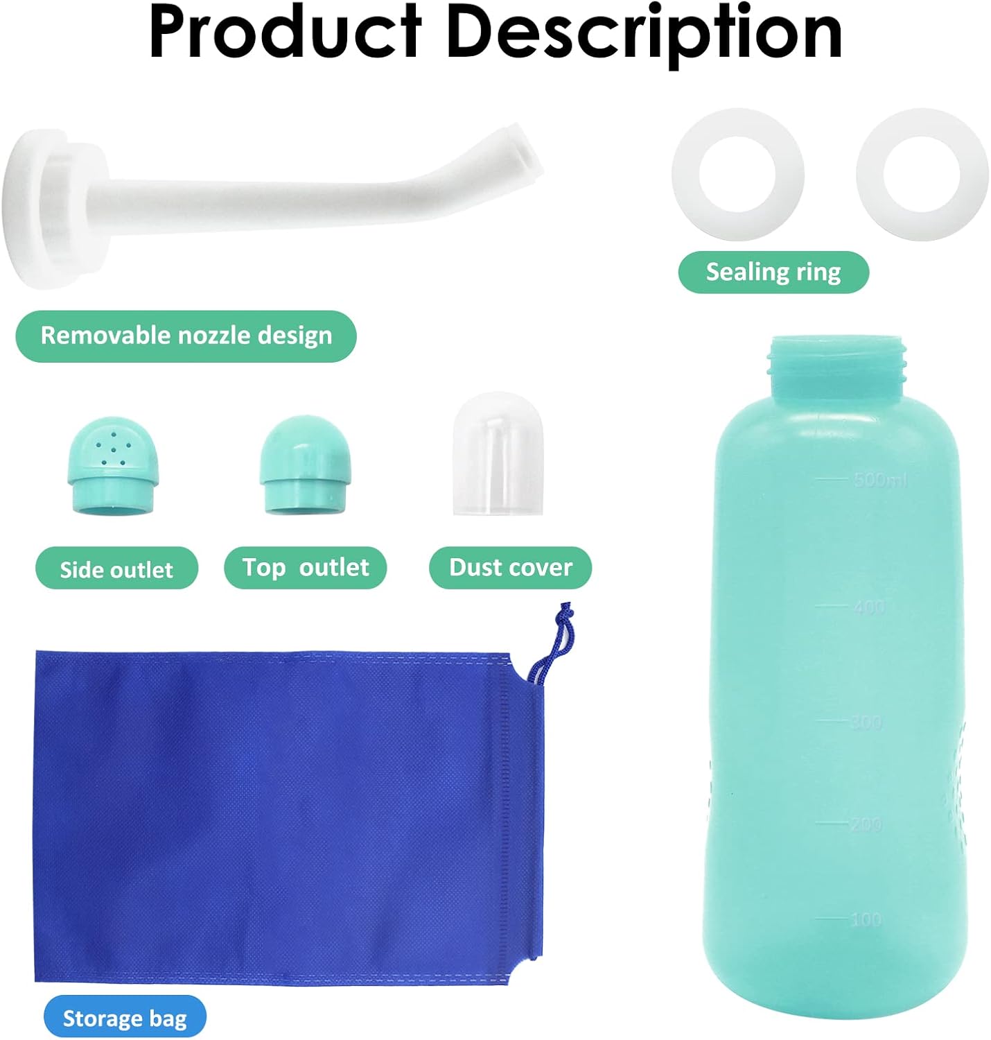 RUFCRIL Peri Bottle, Portable Travel Bidet with Bag, TPE Material Can Be Boiled, 17oz/500ml with 2 Sealing Rings,Essentials for Postpartum Perineal Care,Feminine Cleansing,and Baby(Green)