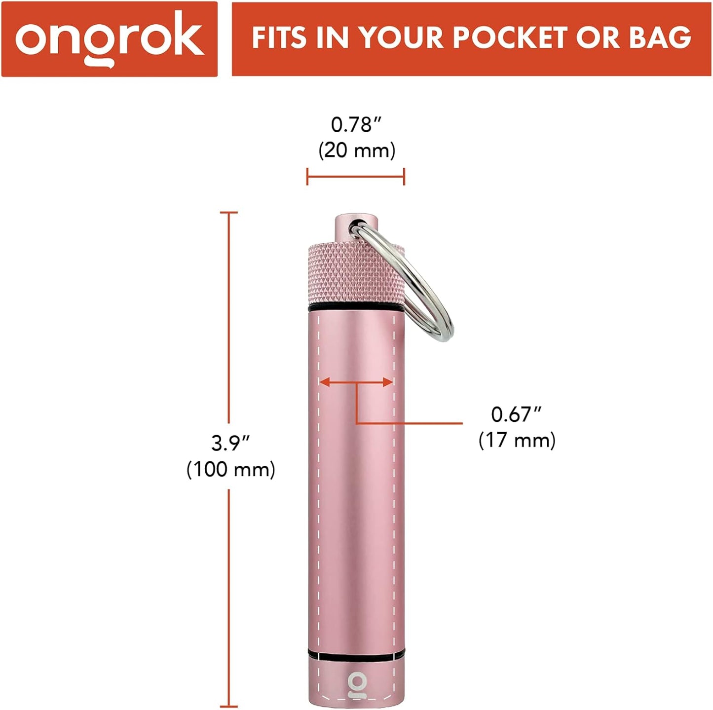 ONGROK Premium Storage Tube, Keychain, Pocket-Sized, Airtight, Aluminum Metal Holder and Case (Rose Gold)