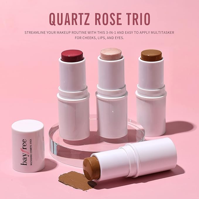 KIMUSE Multi Stick Trio Face Makeup, Cream Blush Stick for Cheeks & Lips, Contour Stick & Highlighter Makeup Sticks for All Skin