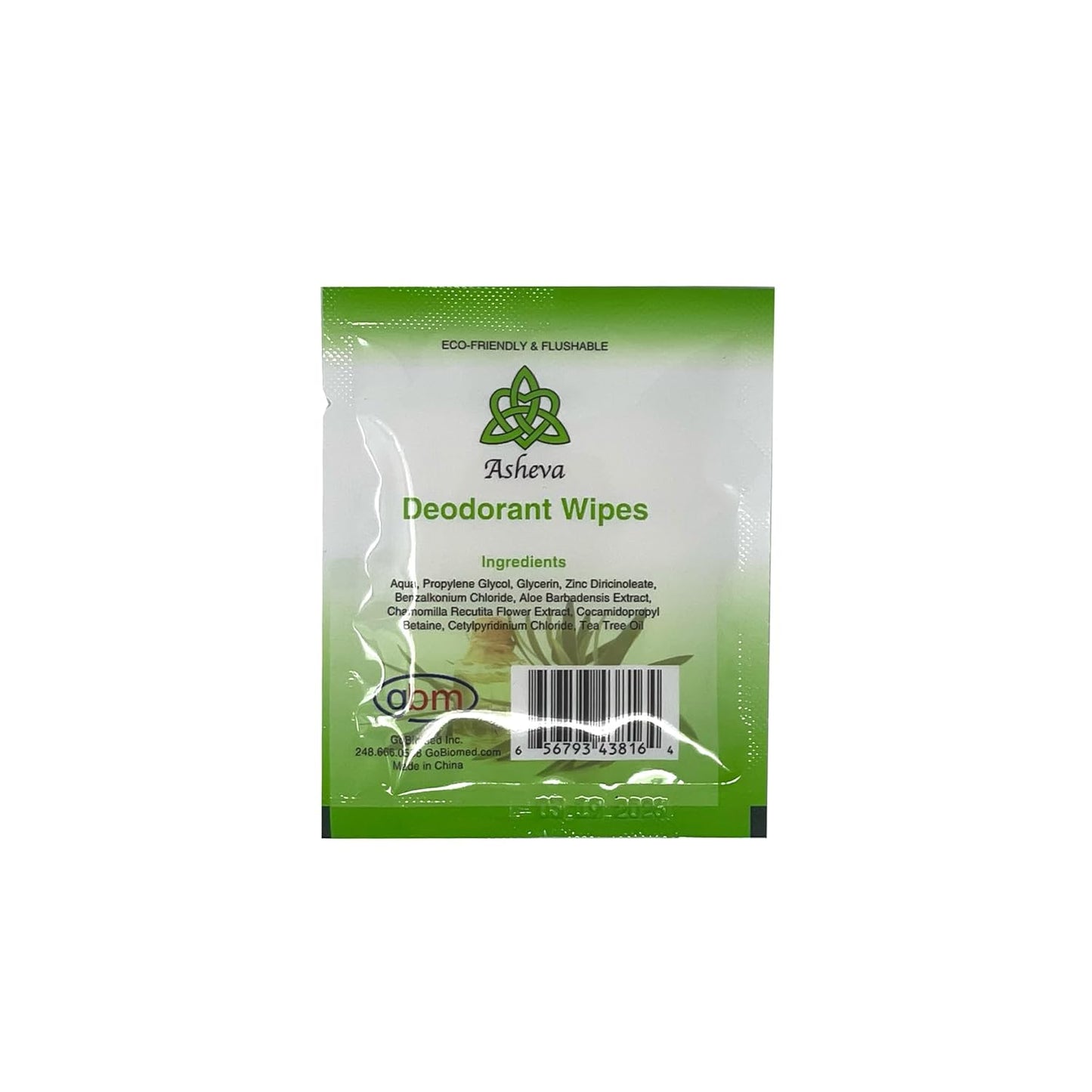 Asheva - Individually Packaged Deodorant Wipes - Box of 15 Wipes (Tea Tree)