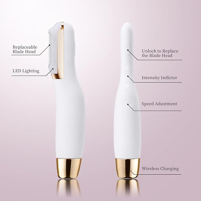 Sonic Dermaplane Razor for Women Face, Dermaplaning Tool for Face, Sonic Edge Technology, Facial Hair Removal for Women, Peach Fuzz with 8 Replaceable Blades(White)