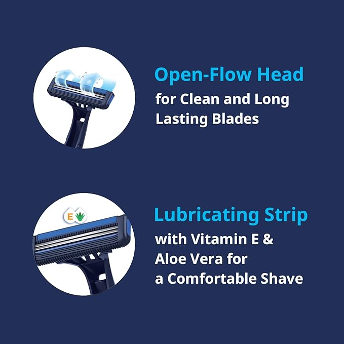 Dorco Pace 2 Plus Disposable Razor 2 blades Pivoting Head Open-Flow No Clogging Easy Rinsing Lubricating Strip Long Non-Slip Rubber Handle (30ct No Rubber Handle)