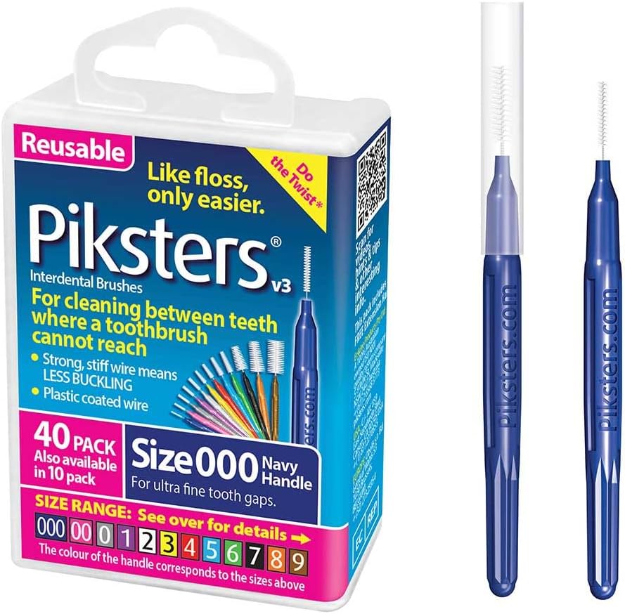 Piksters Interdental Brushes, 40 pk, Size 000, Interdental Tooth Brush for Extremely Tight and Fine Teeth Gaps, Gum Soft Bristles for Plaque Removal, Safe for Braces