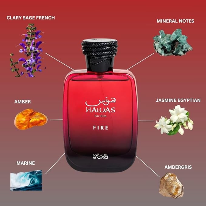 RASASI Hawas Fire Eau De Parfum Men Spray 100ML(3.4 Oz) - Bold Arabian Perfume For Men With A Fiery Essence - Indulge In A Luxurious, Long Lasting Perfume That Captures Masculine Elegance And Strength