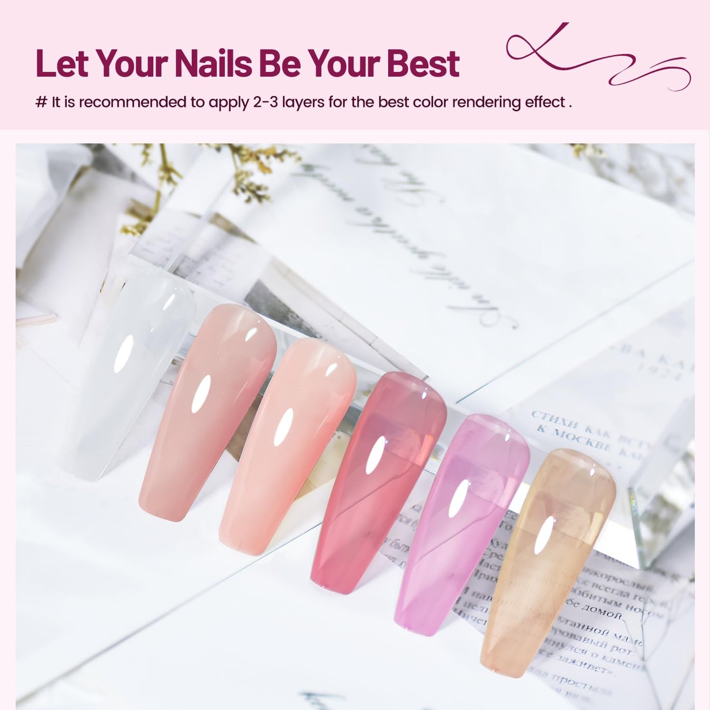 Jelly Nail Polish Set 6 Colors White Pale Red Soft Pink Natural Nude Pale Purple Fresh Pink Purple All Seasons Neutral Color Quick Dry Nail Polish Set for Women Salon DIY Nail Art