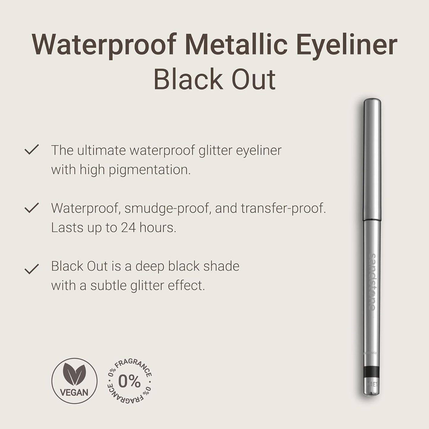 Hypoallergenic Waterproof Eyeliner - Fragrance Free Metallic Eye liner - Vegan and Cruelty Free Eye Pencil - Eyeliner Pencil for Sensitive Eyes (Black)