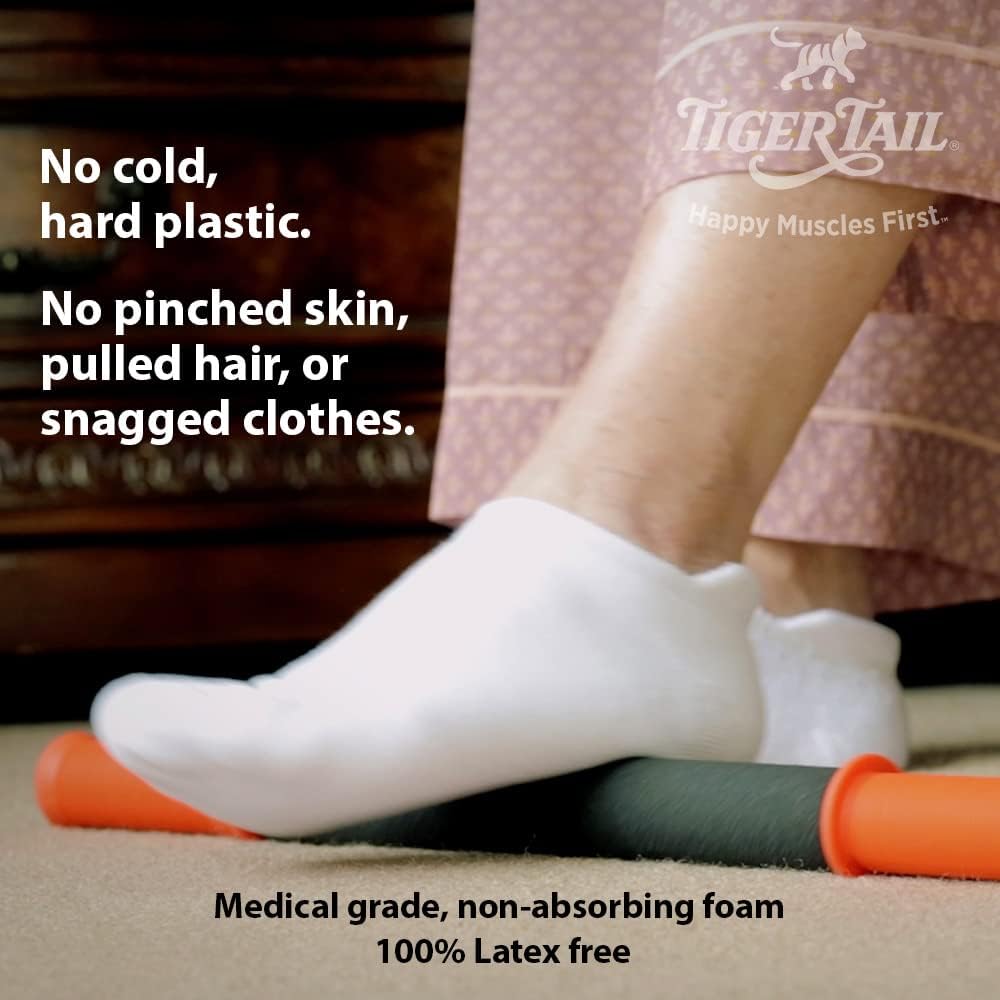 Tiger Tail 11in Massage Stick Portable Roller, Handheld, Deep Tissue Foam Roller for Legs, Neck, Calves, Thighs, Shins & Back, The Roadster 11, Made in USA, Orange Black