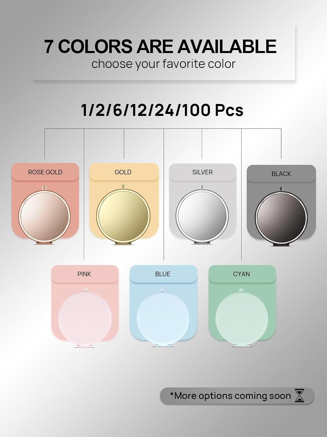 Compact Mirror, Set of 2 Double-Sided 1X/2X Magnifying Purse Pocket Makeup Mirrors(Round, Onyx Black)