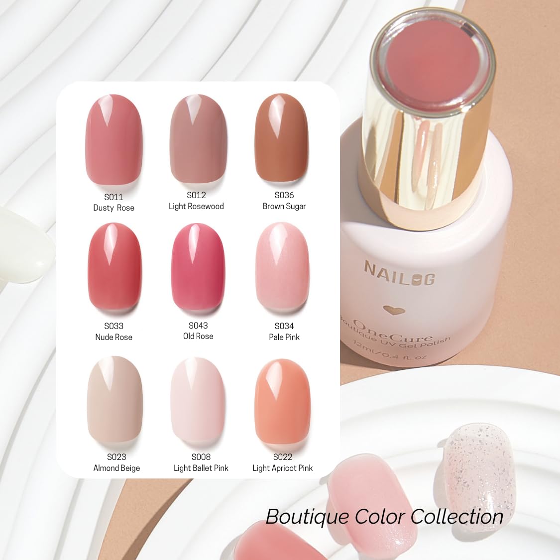 NAILOG One Step Gel Nail Polish 12ml Top Coat Color Gel Base 3-In-1 Formula Soak Off UV Nude Gel Polish for Home DIY & Gifting | Light Apricot Pink