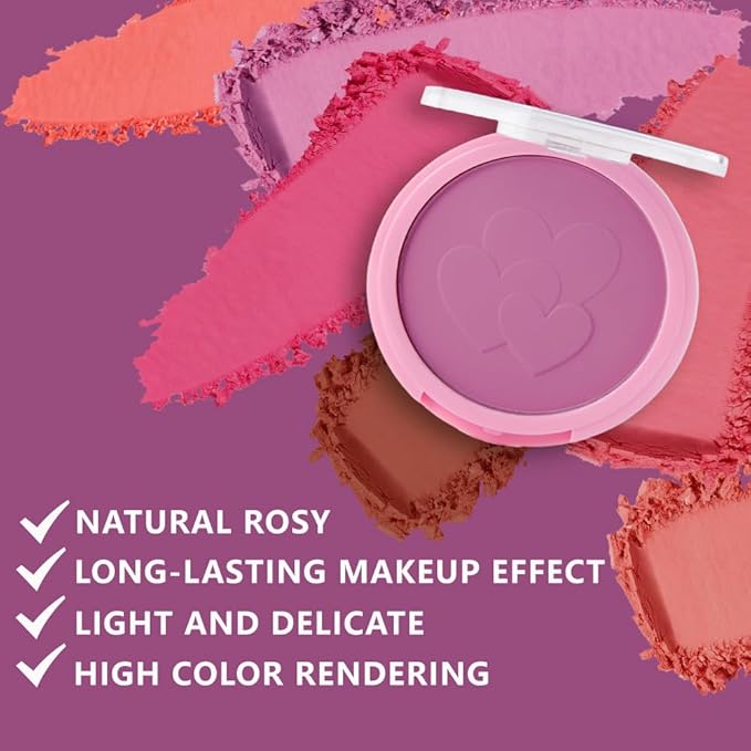 Single Purple Matte Blush for Cheeks Face Blushes Makeup Palette, Rose Bean Monochrome Cream Blushes Palette Makeup for Older Women, Natural Pigmented Paleta de Púrpura monocromática 01
