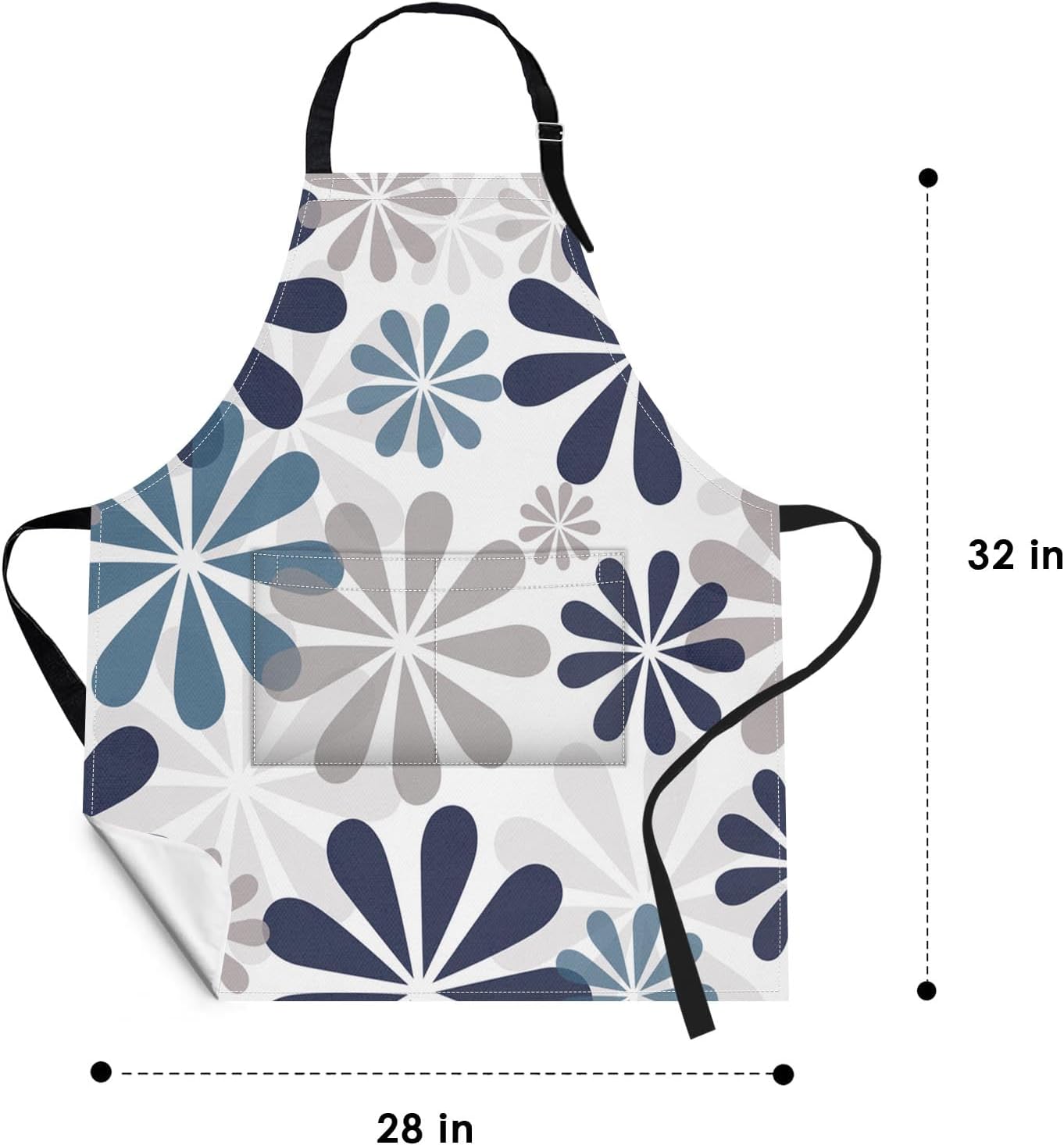 2 Pack Aprons, Home Sweet Blue Grey Adjustable Bib Aprons with 2 Pockets for Women Men Couple Lovers Chef Kitchen Cooking Baking Gardening Geometric Flowers Daisy Apron 32x28 Inches