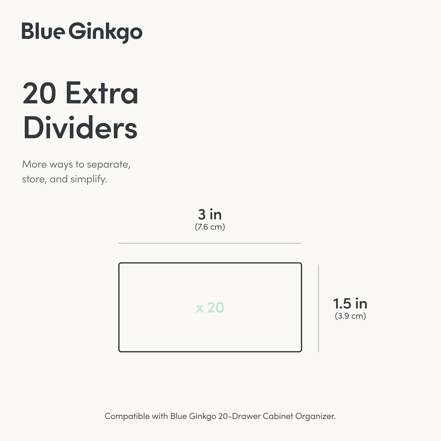 BLUE GINKGO 20 Dividers - Compatible with Small 20-Drawer Storage Cabinet (20-Pack) - Clear