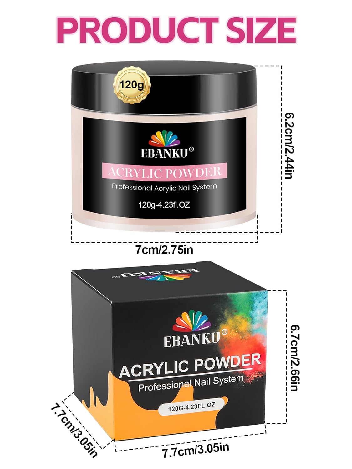 EBANKU Acrylic Powder, Cover Pink Acrylic Nail Powder 120g/4.23oz Large Capacity Professional Nail Powder for Nail Acrylic Extension, Nail Carving, Long-Lasting, No Nail Lamp Needed
