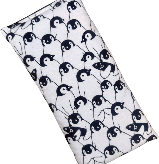 Microwave Heating Pad Filled With Flax Seed and Choice of Dried Herbs, Herbal Cold Pack, Good Size for Back Pain and Cramps, Hot and Cold Therapy, 6" x 12" (Penguin, Lavender)