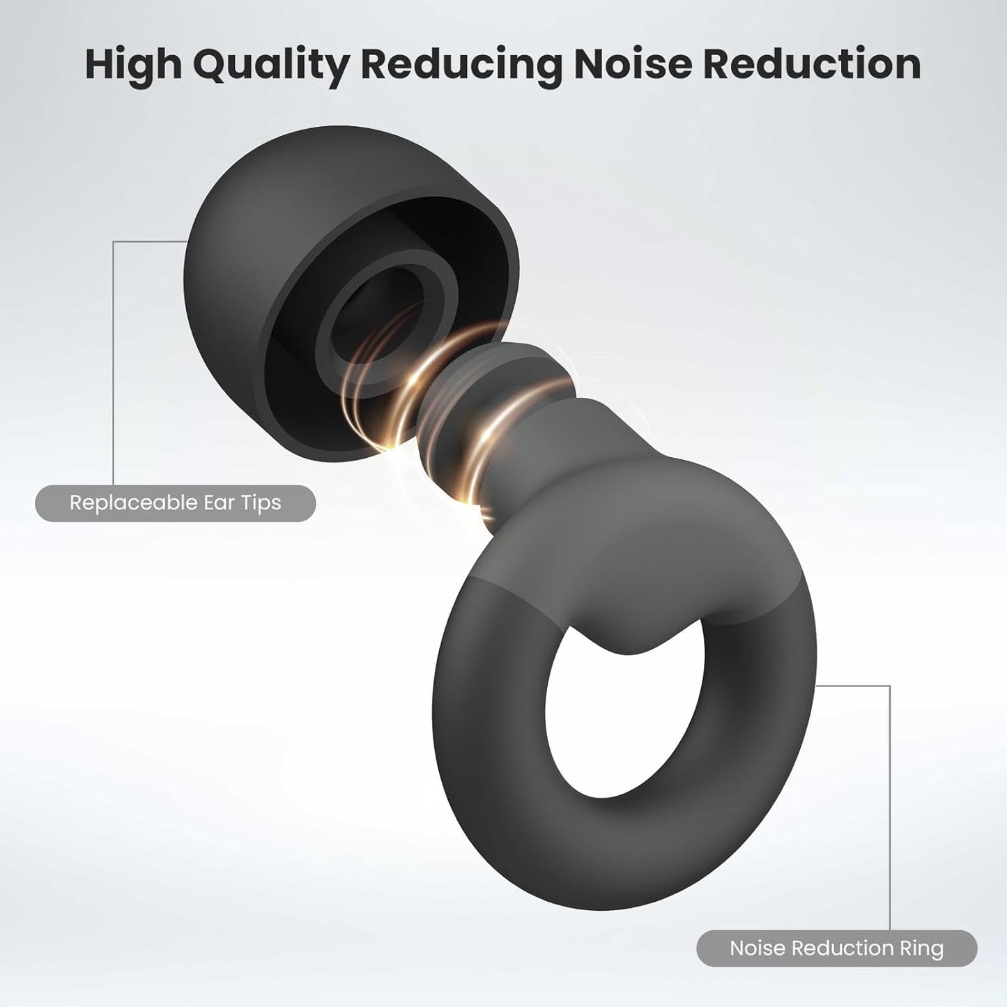 Ear Plugs for Sleeping, 2 Pairs of Reusable Earplugs for Noise Reduction 25dB-30dB with 8 Ear Tips, Soft Hearing Protection Ear Plugs for Concert,Noise Sensitivity, Study & Work, Black